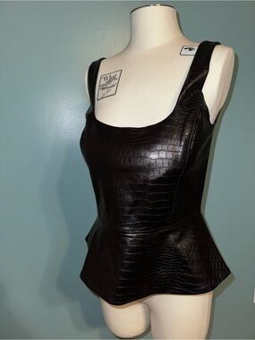 NWT LOFT Embossed Faux Leather Peplum Bustier Top Size 4